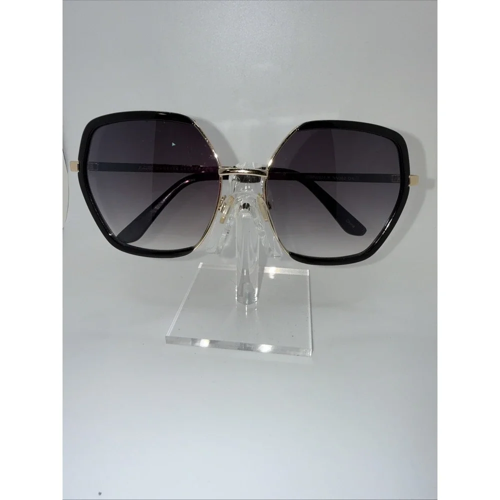 Nanette Lepore Sunglasses Black Tint Hexagon Frames + Gold Hard Case Design